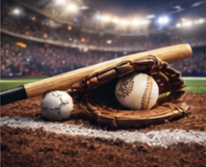 Baseball, bat, and glove